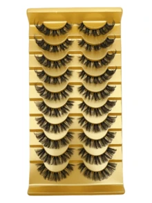 10 对浓密猫眼假睫毛，3D 仿貂毛蓬松纤细一体式睫毛，欧美风格 - 黑色 - 查看 4