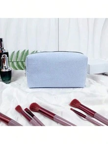 1pc Personalized Embroidered Waffle Jewelry Storage Pouch, Travel Cosmetic Toiletry Bag, Customized Embroidered Makeup Organizer Pouch, Monogram Waffle Makeup Bag - Graduation Gift - Bridesmaid Gift, Classic Makeup Bag Ideal For Dorm Life, Customized Embroidered Mesh Makeup Pouch/Toiletry Organizer, Essential Travel Accessory