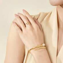 1pc Fashion Cubic Zirconia Snake Gold-Tone Adjustable Ring, S925 Sterling Silver Snake Design Gold Open Ring, Suitable For Daily Wear, With Certificate - Bạc - Xem 4