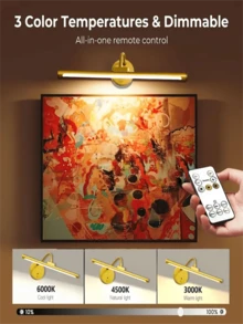 1 Stück USB aufladbare Bildbeleuchtung, Badezimmerspiegelbeleuchtung, mit Fernbedienung zum Dimmen und Timer, kabellose Kunstbeleuchtung, Schwarz/Gold optional, geeignet für Wandbilder, Fotorahmen, Kunstporträts, Dartscheiben (1800mAh) - USB - Übersicht 4