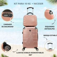 JONY Maleta Más Neceser de 20 Pulgadas Con Candado Fijo De Combinación y 4 Llantas 360° - Rosa Oxidada - Ver 2