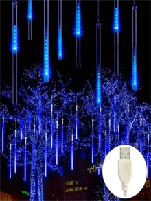 1 Set Of 8-Tube 192LED Meteor Shower Light String, USB Landscape Light, Outdoor Tree Decoration, Suitable For Garden, Street, Terrace, Tent, Wedding Party, Christmas, Thanksgiving And Halloween Decoration - USB - View 2
