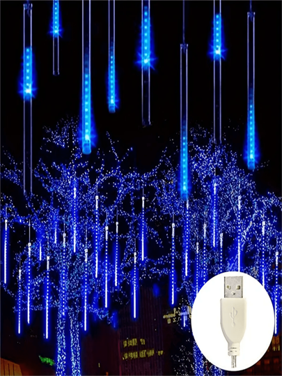 1 Set mit 8 Röhren 192 LED Meteor Dusche Lichterkette, USB Landschaftsbeleuchtung, Outdoor Baum Dekoration, geeignet für Garten, Straße, Terrasse, Zelt, Hochzeit, Party, Weihnachten, Erntedank und Halloween Dekoration