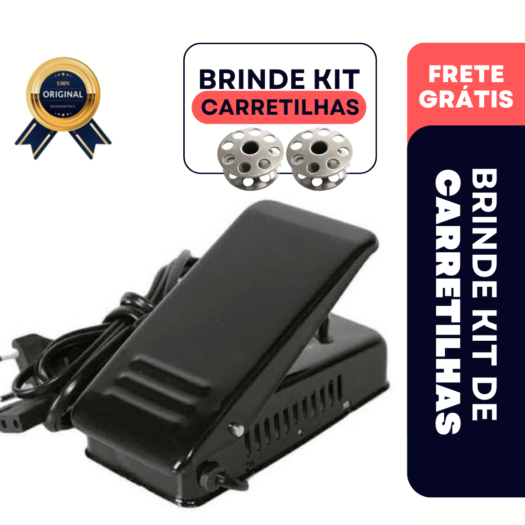 Pedal Controlador Velocidade Motor Costura Residencial Doméstica + Kit de Bobinas