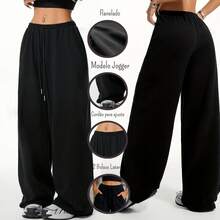 Women's Sweatpants Wide Leg Style Star Purple Loose Casual Flannel Adjustable Trousers - màu đen - Xem 4