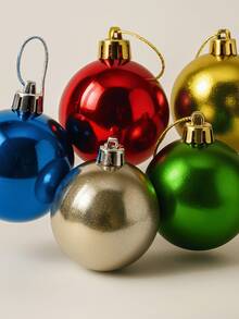 Kit 6 Bolinhas de Natal com Brilho Sortido Tamanhos Grande 10cm Árvores e Decoração Natalina Festão Papai Noel - 8cm - Sortido- 6un GTIN - Visão 5