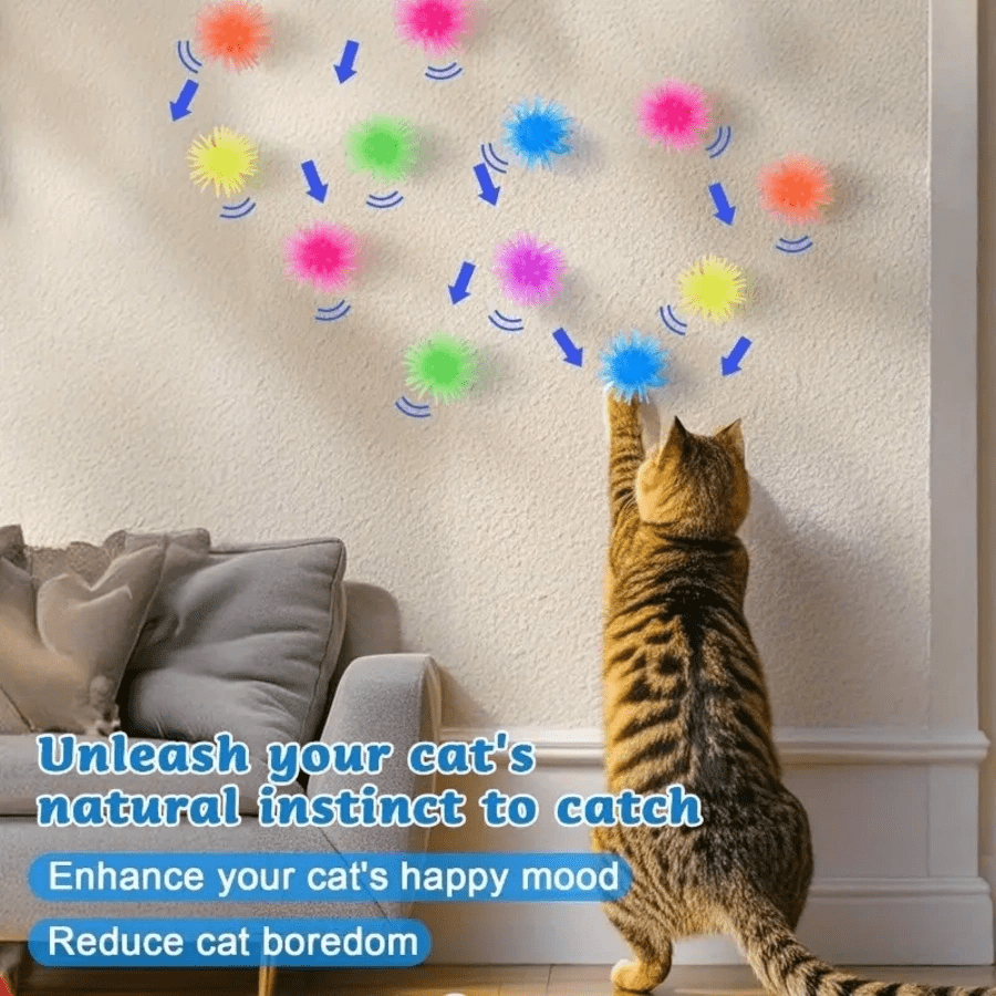 paquete de 12/24 bolas de juguete para gatos con ventosas para escalar paredes - Bolas de goma automáticas y duraderas para gatitos de interior, sin necesidad de baterías, para relajarse y hacer ejercicio, de colores vibrantes y diseño lúdico, enriquecimiento felino, accesorio divertido para mascotas, construcción resistente, para amantes de las mascotas