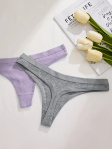 Kit 10 Calcinhas Fio Dental de Algodão Canelado