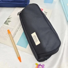 1 件全新双拉链铅笔袋，适合返校、学校用品、铅笔袋 - 黑色 - 查看 4