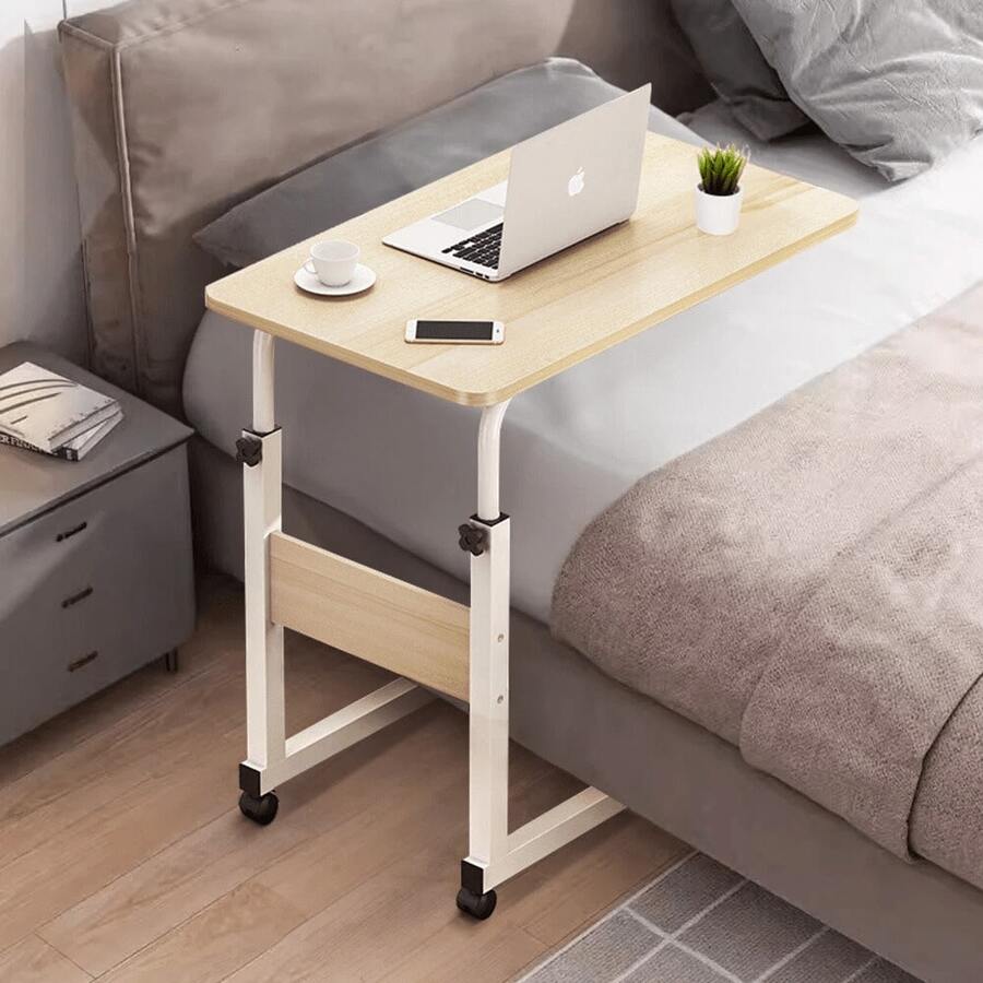 Height Adjustable Mobile Over Bed Table Hospital Overbed Aid Chair Laptop Tray Adjustable Table Student Computer Desk Portable Home Office Furniture For Small Spaces, Bedroom, Bedside - Movable With Storage - Maple Cherry Tree - View 1