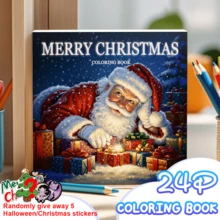 GDTME 1 pieza Libro para colorear con tema navideño, cubierta de papel perlado, 24 páginas con papel talla grande grueso mejorado (120g páginas interiores), 7.9x7.9 pulgadas, para colorear por un solo lado, contenido rico y exquisito, adecuado para adolescentes y adultos para aliviar el estrés, regalo perfecto para amigos, parejas y familia. ¡Regalo ideal para Año Nuevo, Navidad, Acción de Gracias!