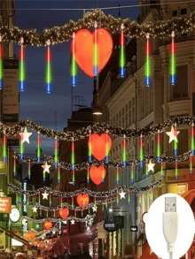 1 Set Of 8-Tube 192LED Meteor Shower Light String, USB Landscape Light, Outdoor Tree Decoration, Suitable For Garden, Street, Terrace, Tent, Wedding Party, Christmas, Thanksgiving And Halloween Decoration - USB - View 5