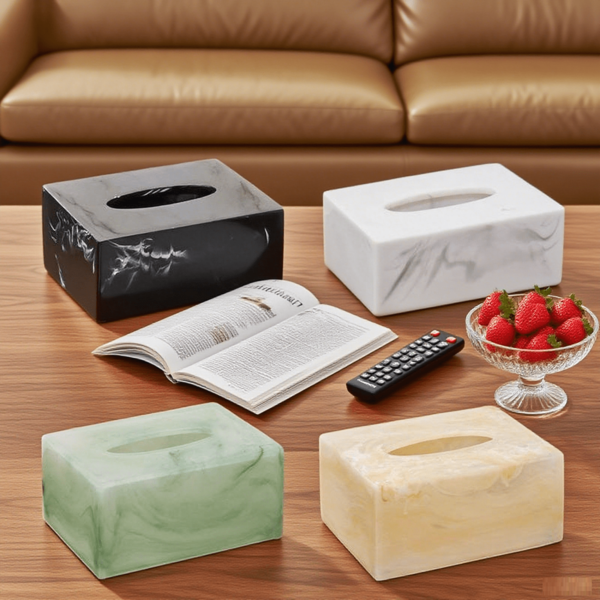 18cm Resin Ink Painting Pattern Rectangular Tissue Box, Suitable For Living Room, Coffee Table, Dining Room, Bedroom, Bathroom