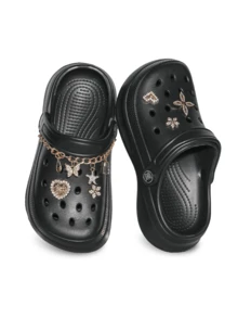 HOEASE 1 Stück süße Clogs für Kinder, Sommer EVA rutschfeste weiche Sohle bequeme Strand- und Gartenschuhe mit goldenem Blumen-, Herz-Charm und Schmetterling-Stern-Kette für Jungen und Mädchen, ganzjährig tragbar