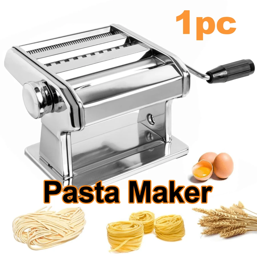 1pc Fresh Pasta Maker Roller, Machinestainless,Sheet Thickness From 0,5 Mm To 4,8 Mmthanks To 10-Position Adjuster,3 Pasta Shapes Included,Makes Lasagne, Fettuccine & Tagliolini,Ect - Silver - View 1