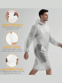 1 件男女款雨披 - 带抽绳的防水 PVC 雨衣、成人雨衣、透明连帽雨衣、便携式雨衣、露营/徒步旅行/应急、加厚女士男士雨衣、旅行、户外骑行、徒步旅行、便携式成人女士雨衣、返校用品 - 彩色 - 查看 4