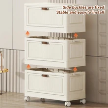 4/5/6-Tier Layer Folding Storage Cabinet,Multi-Purpose Storage,Folds Flat For Storage,Foldable Kitchen Pantry Organizer With Flip Doors ,Multi-Layer Plastic Storage Cabinet, Home Furniture,Space-Saving Home Storage Cabinet, Multi-Use For Bedroom, Bathroom, Dorm & Rental, Easy To Assemble Foldable Storage Cabinets , Suitable For Bathroom, Home, Office, Dorm, Bedroom Organizer Storage - Multicolor - View 3