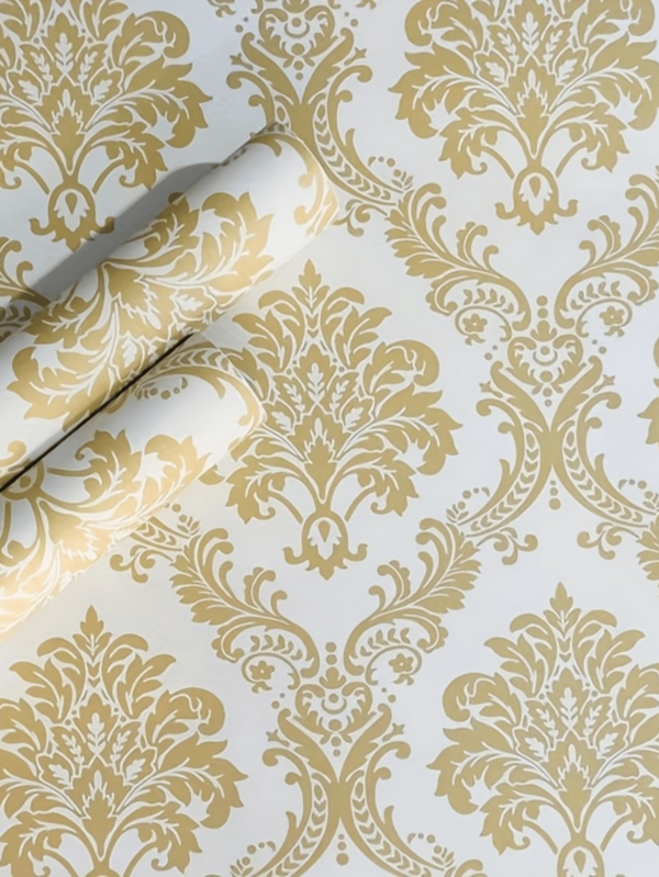 1 Roll Gold European Style Self-Adhesive Wallpaper, PVC Peel And Stick Wallpaper, Thick Waterproof Easy To Apply And Remove, Suitable For Bedroom, Living Room, Ceiling, Countertop, Cabinet, Furniture And Home Renovation, Easy To Cut And Install