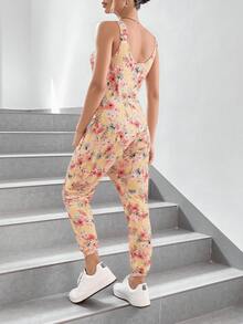 Mono Largo Sin Mangas con Estampado Floral y Bolsillos Frontales - Amarillo - Ver 2