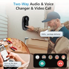 智能无线门铃，可视门铃摄像头，高清可视门铃，配备2.4G WiFi安全摄像头，适用于家庭安防，功能包括夜视、变声、拍照/录像、双向语音、门铃声（无WiFi）、可充电、APP控制 - 黑色 - 查看 10