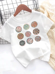 Girl's Funky Basketball Graphic Tee CoolComfy Short Sleeve Top With Unique SportsInspired Prints Perfect For Active Play And Everyday Fashion,Various Designs Available - 白色 - 查看 2