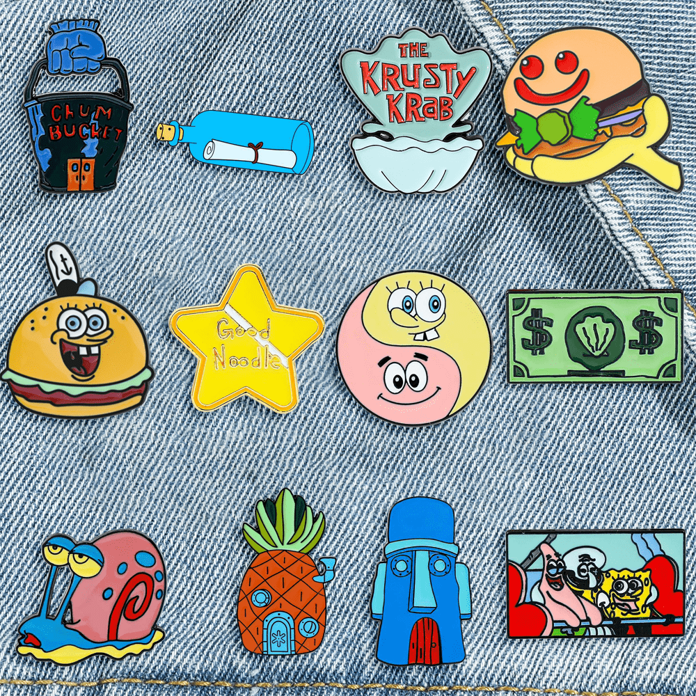 SPONGEBOB SPONGEBOB 12 Pcs Children's Comedy Cartoon Brooch Creative Pineapple House Enamel Pin Backpack Clothing Jewelry Metal Badge Accessories Halloween Halloween Accessories Teachers Day Costume Accessories Bag Charms Office Accessories Christmas Gift