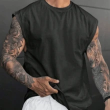 Men's Plain Tank Top New Arrival Comfortable Premium Cotton Gym Top Lightweight Durable - màu đen - Xem 1