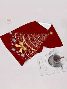 1/2Pcs Festive Christmas Kitchen Towels, 15.7x23.6in - Red With Golden Snowflake & Pine Tree Design, Soft Polyester Dish Towels For Cooking, Baking, And Holiday Decor, Perfect For Kitchen Or Bathroom Use, Hand Wash Only, Christmas Kitchen Decor