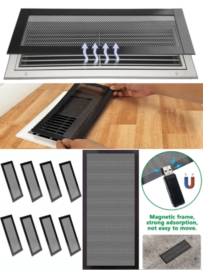 2/4/8pcs PVC Floor Vent Magnetic Vent Covers, Magnetic Exhaust Mesh Covers, Home HVAC Vent Anti-Insect Mesh, Wall/Ceiling/Floor Vent Filters, Durable And Stylish Ventilation Solutions, Modern Ventilation Covers, Durable Mesh Material