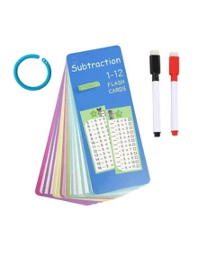 1 conjunto de cartões de tabuada, ferramenta de autoaprendizagem matemática, treinamento matemático Montessori, auxílio para o ensino de matemática, cartões de adição interativos e reutilizáveis, cartões de dupla face com linhas numéricas - 2 canetas apagáveis - material à prova d'água, adequados para sala de aula e tarefas de casa, cartões de aprendizagem (alguns acessórios aleatórios), atividades, professores, materiais escolares, artigos de papelaria
