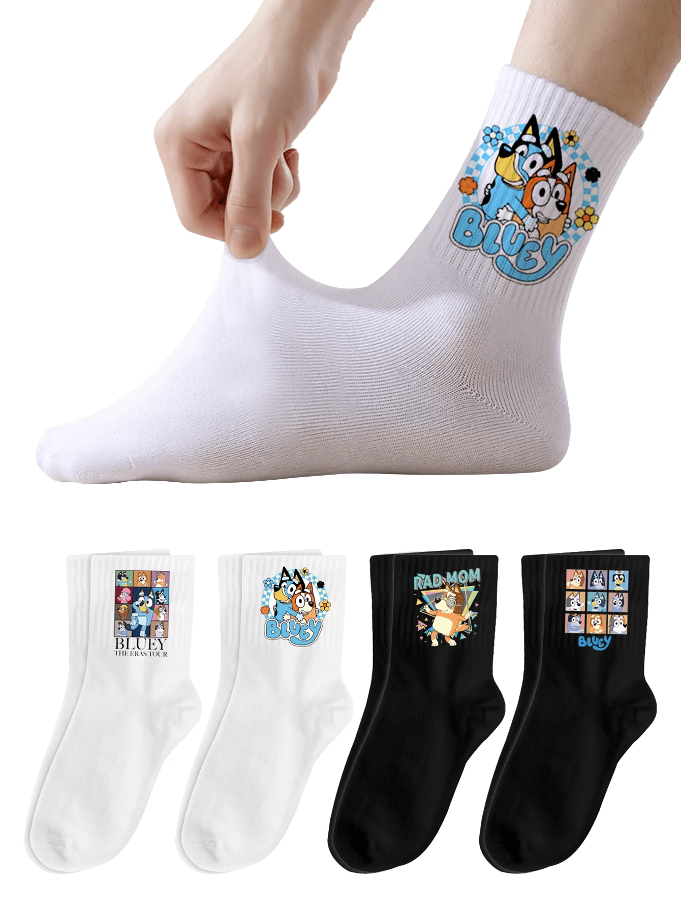 Bluey زوج من الجوارب الكرتونية الجميلة لمنتصف الساق بطبعة كلب بلوي وبينجو من أنمي بلوي، هدايا عيد