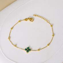 1pc Stainless Steel 18K Plated Floral Rhinestone Pendant Bracelet, Luxury Women's Accessory Suitable For Party, Date, Work - Yellow Gold - View 7
