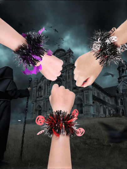 2pcs/1 Pair Halloween Prop Pumpkin & Bat Clapper Bracelets, Party Supplies