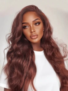 Reddish Brown Body Wave Lace Front Wigs Human Hair 200 Density 13x4 HD Transparent Lace Frontal Wigs For Women Pre Plucked Bye Bye Knots Water Wave Human Hair Wig With Baby Hair 40inch - 棕色 - 查看 2