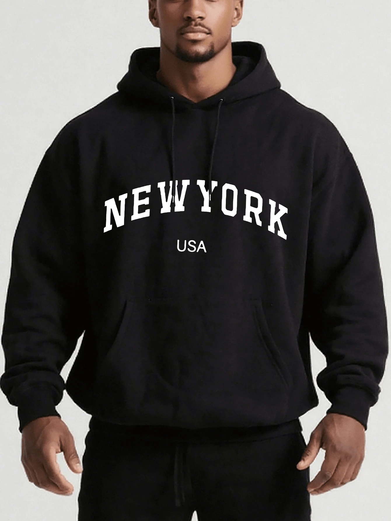 Men's Sweatshirt Long Sleeve Letter Print Fashionable Loose Style Casual Sweatshirt NEW YORK Letter Graphic Casual Sweatshirt, For Going Out, For Husband, Black Sweatshirt, NEW YORK Sweatshirt - Black - View 1