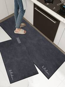 1pc Navy Blue Stripe & Letter Pattern, Minimalist & Fashionable Style, Approx. 3mm Thick Absorbent Kitchen Mat/Carpet Set, Washable, Suitable For Kitchen, Bathroom, Entryway, Laundry Room, Study, Living Room, Bedroom, Hallway