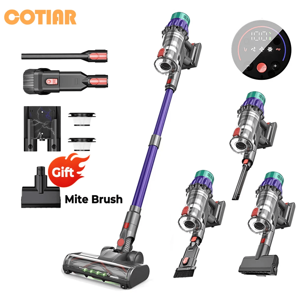 COTIAR V22, Aspiradora inalámbrica de 650 W, 55 kPa de potencia de succión, sin escobillas, 1,2 L de capacidad, pantalla LED, para suelos, alfombras y pelos de mascotas.