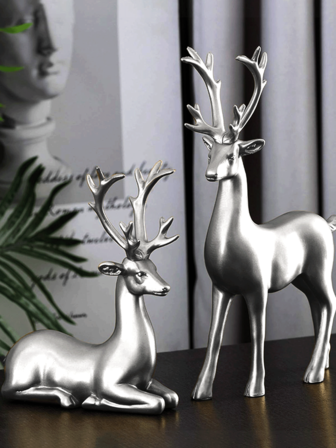 2pcs Silver Resin Deer Figurines, Room Decor, Bedroom Decor, Best Gift, Winter Decoration, Home Wedding Decor, Jewelry Box, Party Decor, Valentine's Day Birthday