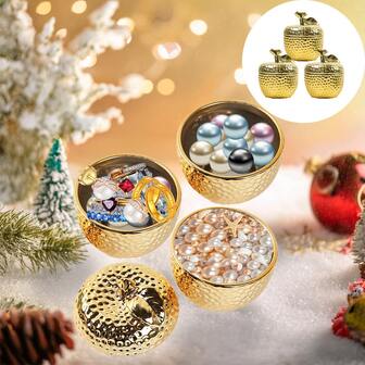 1pc/3pcs Ceramic Gold Apple Storage Box ,Jewelry Storage Box, DIY Candlestick, For Christmas Decoration, Table Decoration, Christmas Gifts, Birthday Gifts, Graduation Gifts, For Holiday Party Decoration