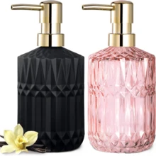 1个13.32盎司玻璃按压式皂液器,可重复灌装,适用于洗手液、沐浴露、洗发水等,家居浴室装饰配件 - 绝佳的乔迁礼物、秋季装饰、返校礼物 - 彩色 - 查看 14