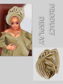 Nigerian Headwear Aso Oke Headband, Women's Wrapped Rhinestone, African Headscarf Hat, Auto Gele Headband, Handmade Fashionable Headwear, Suitable For Weddings, Parties, And Other Festivals - Multicolor - View 10