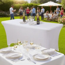 1 包 4-10 英尺桌布，贴合式长方形桌布，弹力面料，6 英尺免熨烫，适用于派对、展会、宴会、婚礼、鸡尾酒会等场合。 - 多色 - 查看 1