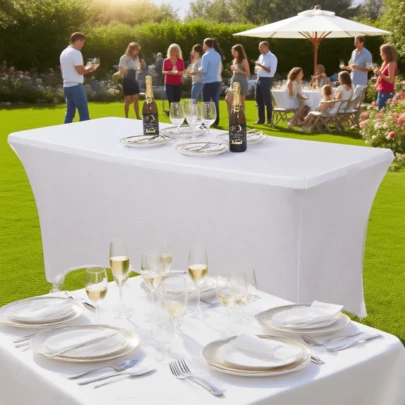 1 包 4-10 英尺桌布，贴合式长方形桌布，弹力面料，6 英尺免熨烫，适用于派对、展会、宴会、婚礼、鸡尾酒会等场合。
