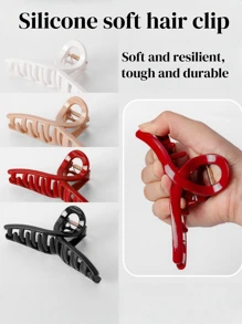 4pcs/1pc Fashionable Soft Silicone Hair Claw, Durable Anti-Fall Protective Hair Clip, Suitable For Gifts, Vacation, Photography Hair Accessories Fall Claw Clip Fashion Hair Clip Autumn Hair Clutch Winter Accessories Bows