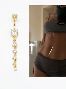 1pc Fashionable Casual Sexy Heart Shaped Cubic Zirconia Copper Belly Button Ring, Suitable For Men And Women, Belly Piercings, Belly Button Rings, Belly Rings, Birthday Party, Couples, Influencer Fashion, Nightclub Dates, Valentine's Day, Carnival, New Year Gift, Daily Wear - Yellow Gold - View 7