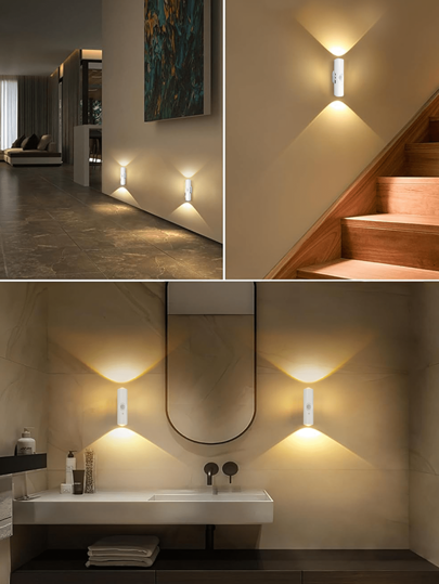 1pc/ Dual Verlichting Head LED Motion Sensor Wand Light, Night Human Detection Dimmable s, Living Room, Bedroom, Hallway Moderne Wit (400mAh)(Button Colours: Distributed At om) view 10