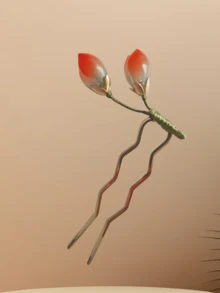 1个复古莲花四叶草U型发夹，金属材质，白色、红色、粉色、紫色、黄色可选，可爱花束造型，优雅仙女发带发梳，精致少女发饰，红色委陵菜花装饰，适合春、夏、秋、冬四季佩戴，不易褪色，长17.9厘米，酷炫夹子，不伤头皮，新年、发饰、发饰、头饰、情人节饰品、女士发饰