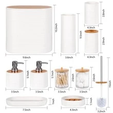Bathroom Accessories Set, 10PCS Bathroom Accessory Set, Toilet Brush, Trash Can, Qtip Holder Dispenser & Soap Dispenser, For Bathroom, White - White - View 6