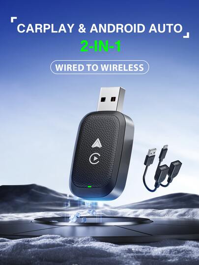 REMAX 2-In-1 Wireless CarPlay & Android Auto Adapter; Plug & Play Compatible With IPhone/Android; Lag-Free Connection; Mini Size With Extension USB-C/Type-C; Fits 900+ Cars;