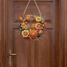 1pc 5D Diamond Painting Wreath Kit, Acrylic Floral DIY Hanging Decor For All Seasons, Thanksgiving, Mother's Day, Halloween, Christmas - Asymmetrical Shaped Diamonds, Home Tabletop Window